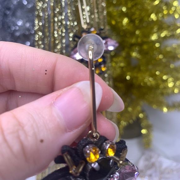 Embellished Jeweled Bee Insect Bug Beaded Earrings - Picture 9 of 10